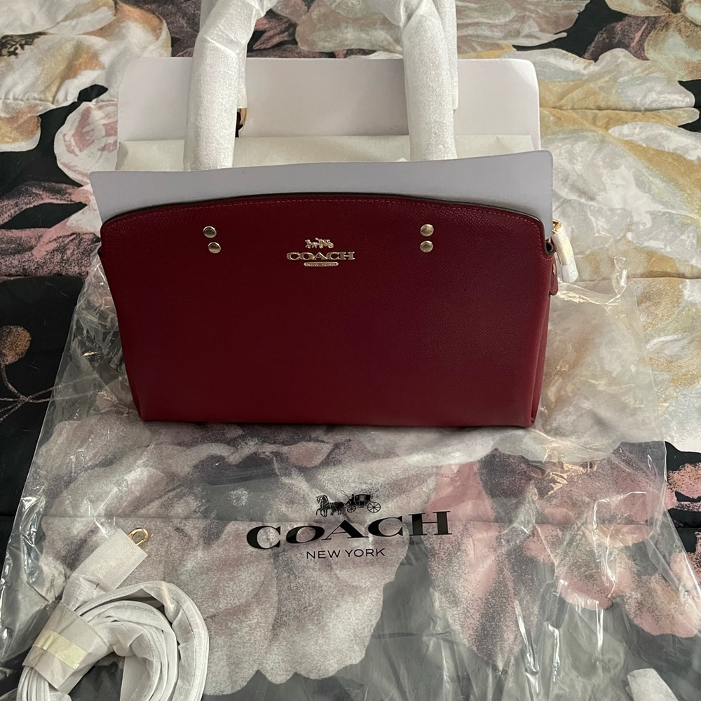 Burgundy cross grain leather Coach handbag